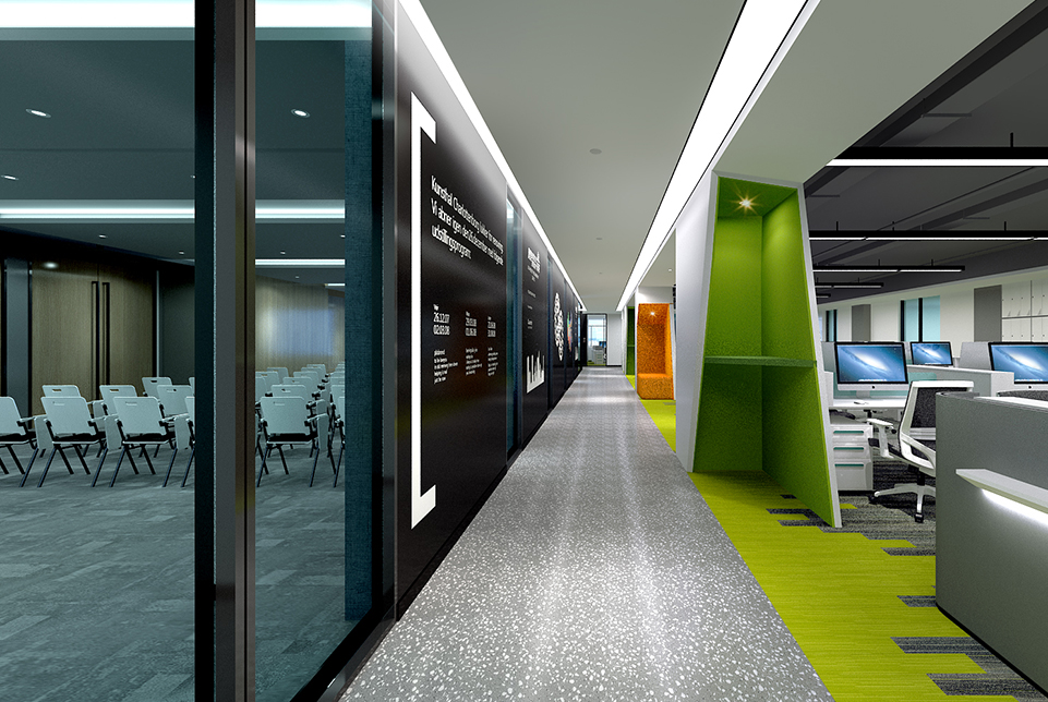 上海德馬物流辦公區(qū)過道動線裝修設(shè)計(jì)效果圖